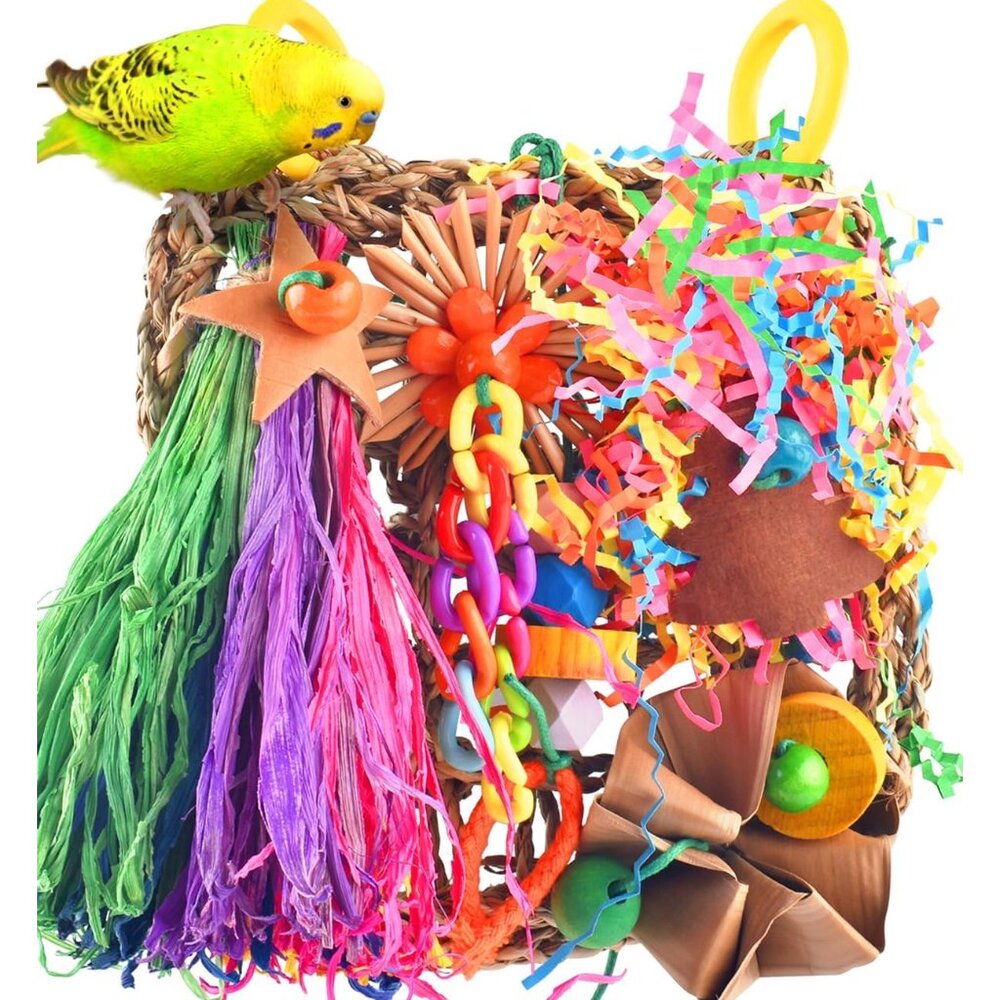 Conure Toys, Bird Grass Mat Parakeet Shredder Hanging Toy Cockatiel Foraging Ent